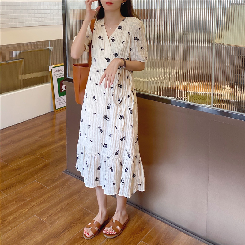 Đầm Midi Ngắn Tay In Hoa Cổ Chữ V Xinh Xắn Theo Phong Cách Cổ Điển 36161