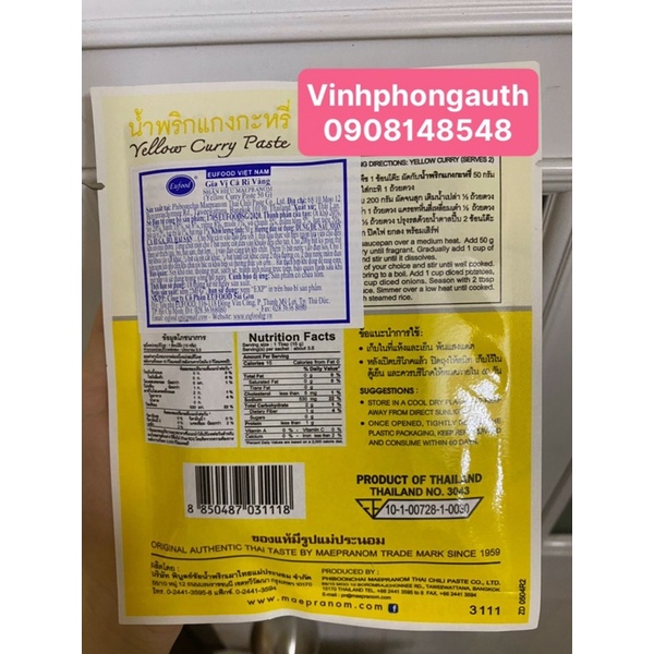 Gia vị cà ri đỏ Eufood 50gr /Gia vị cà ri xanh Eufood 50gr /Gia vị cà ri vàng  Eufood 50gr