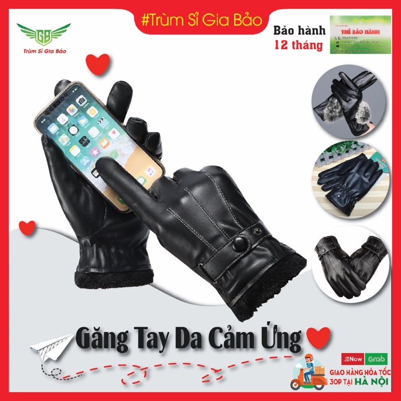 Găng tay da nam nữ cảm ứng giữ ấm mùa đông , bao gang lót nỉ đi xe máy chống nước , chống lạnh bảo hành 12 tháng