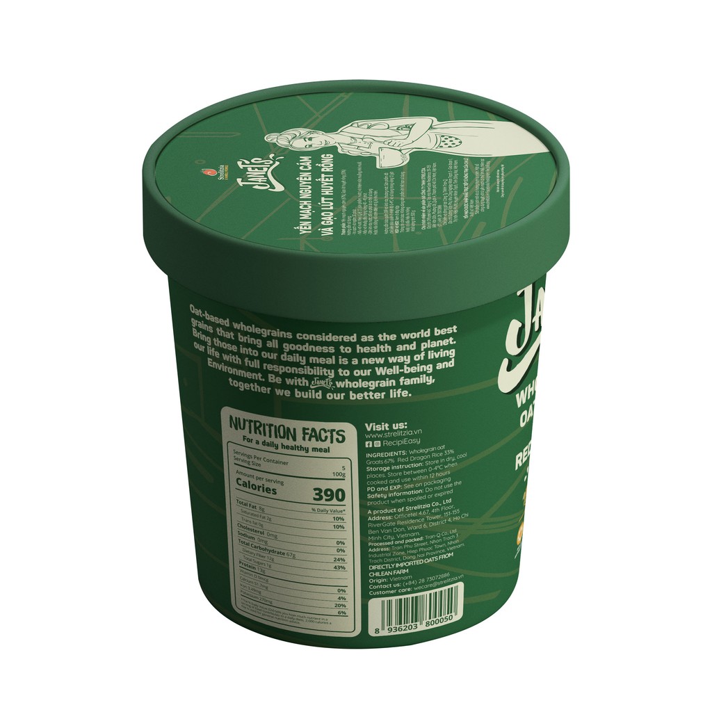 3 hộp Yến mạch Janets nguyên cám và gạo lứt 500g/hộp Chile