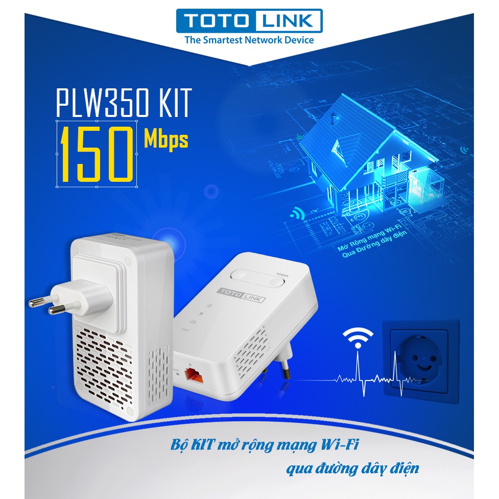 [FREESHIP 99K]_Bộ KIT mở rộng mạng Wi-Fi qua đường dây điện 150Mbps PLW350 KIT TOTOLINK