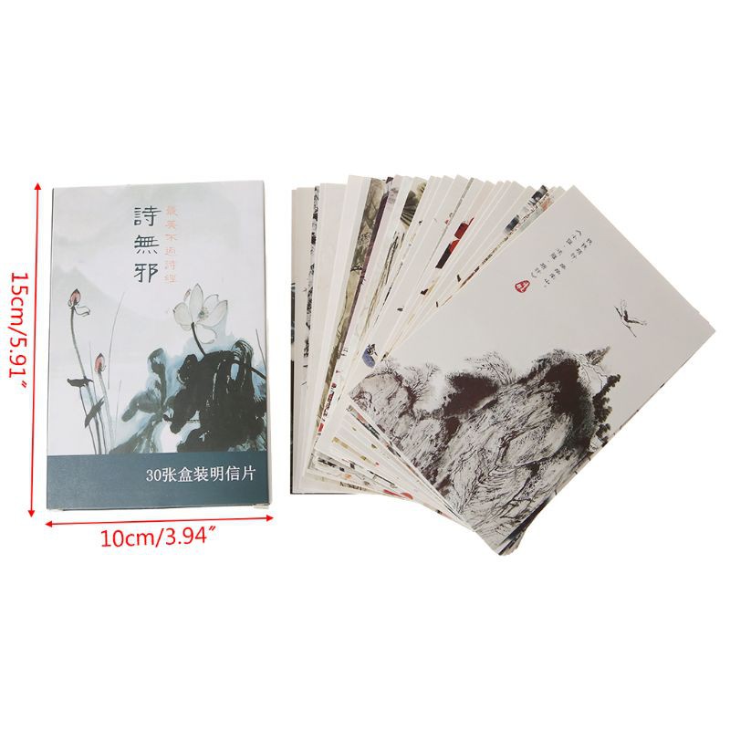 Set 30 bưu thiếp vẽ hình phong cảnh phong cách retro dành cho Giáng Sinh