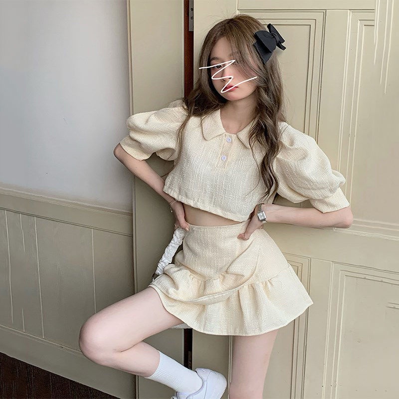 Spot fashion suit skirt women's ins fashion 2022 summer new Internet celebrity fried street Western style elegant top short skirt two-piece suit summer skirt