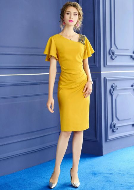 Hàng nhập - Đầm dáng ôm body vai phủ đá, đầm dự tiệc