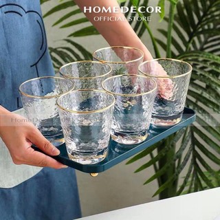 Bộ 6 Ly Cốc Thủy tinh Sần Cao Cấp viền vàng dáng Loe 300ML
