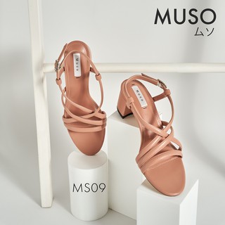 Sandal cao gót mũi tròn Muso quai chéo đế trụ 5cm siêu xinh