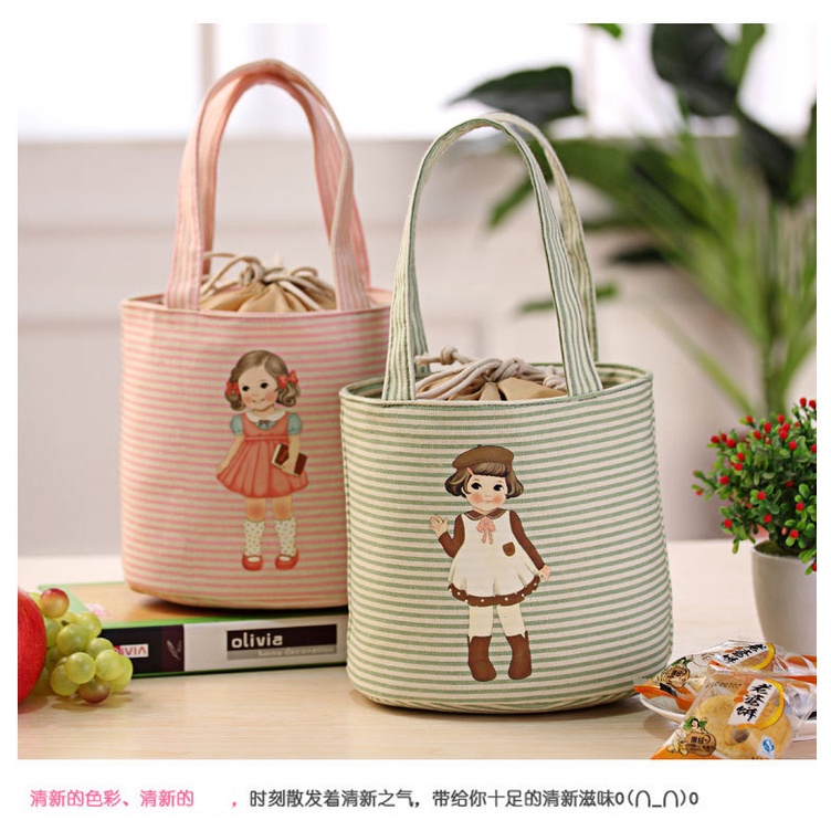 Túi Đựng Hộp Cơm Trưa In Hình Búp Bê Dễ Thương