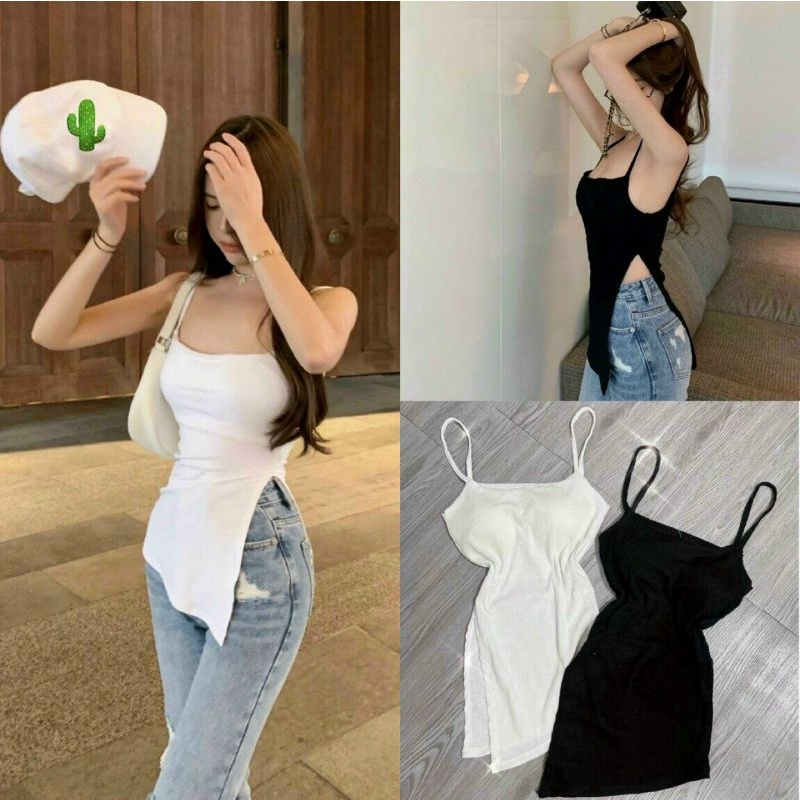 Áo 2 dây xẻ tà vạt chéo có mod ngực xịn xò