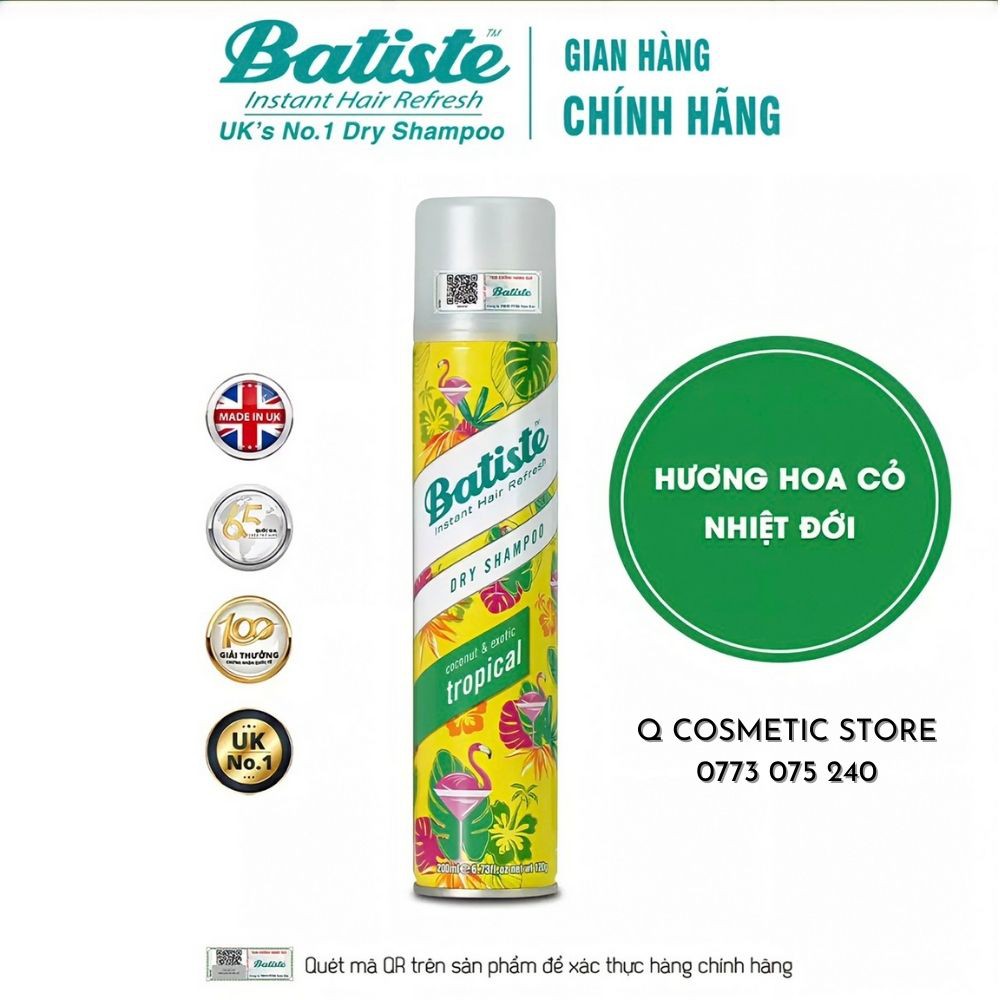 Dầu Gội Xịt Khô Batiste Dry Shampoo Giúp Tóc Bồng Bềnh, Hết Bết Tức Thì 200ml