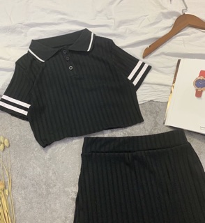 SET ÁO CROP CỔ BẺ KÈM CHÂN VÁY