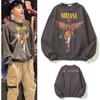 Áo Sweater Tay Dài Cổ Tròn Dáng Rộng In Hình Ban Nhạc Rock Nirvana