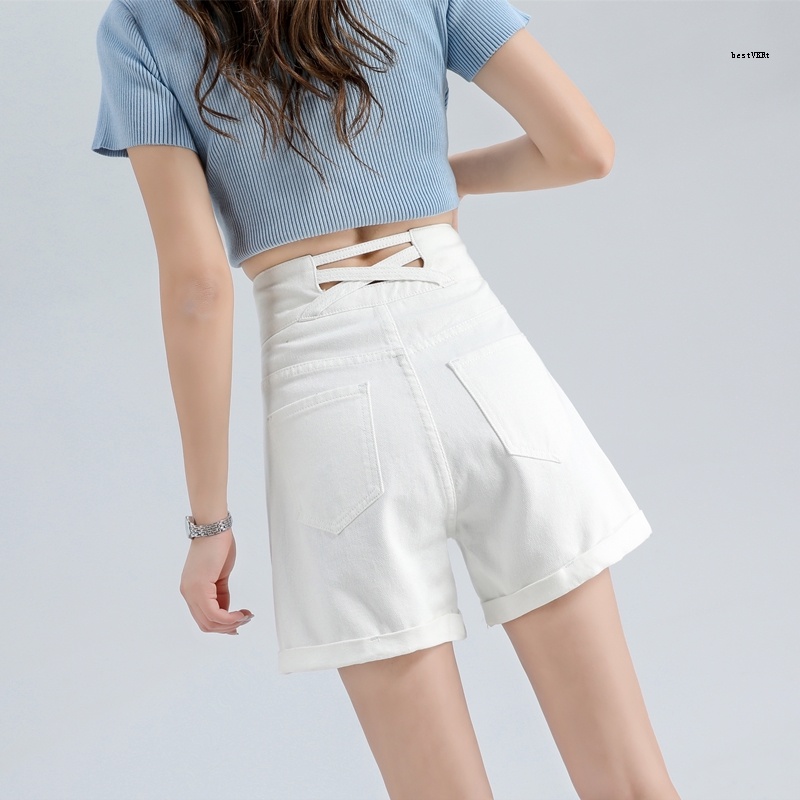 Quần Short Denim Dáng Chữ a Ống Rộng Lưng Cao Siêu Mỏng Phong Cách Mùa Hè 2022 Hàng Mới Dành Cho Bạn Nữ