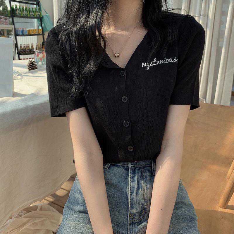 Tay ngăn body croptop có nut thêu chƯ | WebRaoVat - webraovat.net.vn