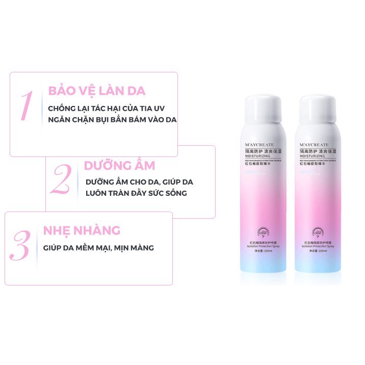 Xịt Chống Nắng Maycreate Trắng Da 150ml Bật Tông Sau Sử Dụng