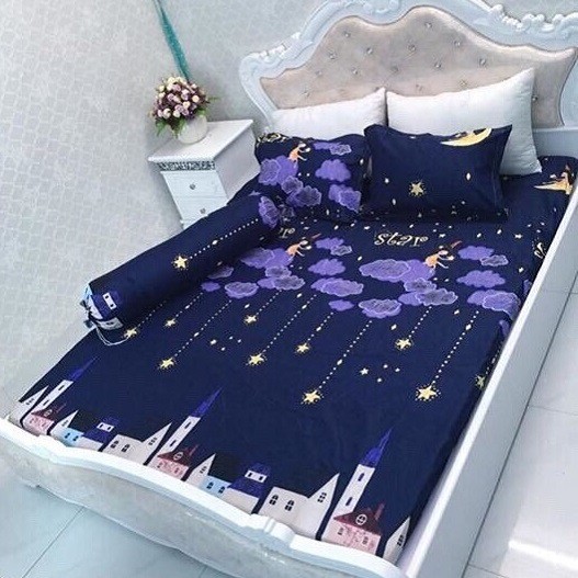 Bộ ga giường May bedding poly cotton kèm 2 vỏ gối mẫu sao rơi kích thước m2, m6, m8, 2m2