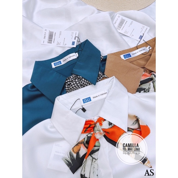 Áo sơmi lụa satin 3 màu tặng kèm khăn