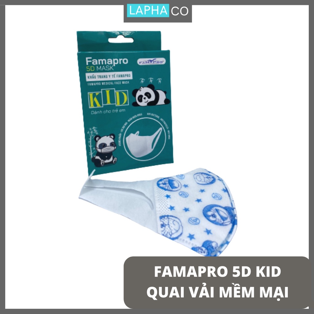 Combo 5 hộp khẩu trang y tế trẻ em kháng khuẩn 3 lớp Famapro 5D Mask kid quai vải