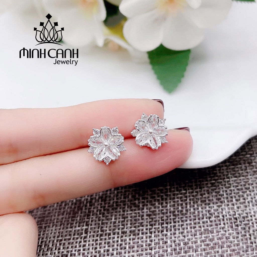 Bông Tai Bạc Hoa 5 Cánh Viền Đá - Minh Canh Jewelry