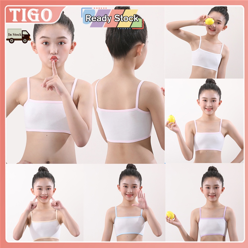 ♥Tigo♥ Girls Bra Cotton No Steel Ring Teenager Students Vest Bra Kids Bra Baby Bra No Bra Pads