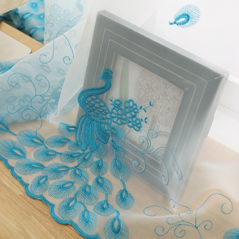 1 Rèm Cửa Sổ Thêu Hình Con Công Bằng Vải Tulle