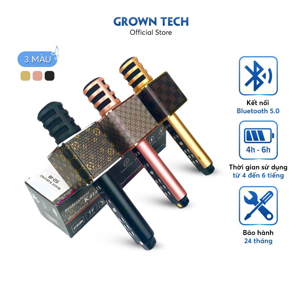 [Mã ELHACE giảm 4% đơn 300K] Micro karaoke bluetooth GROWNTECH- SD 18 hỗ trợ ghi âm,đổi giọng, nâng tông, live streams