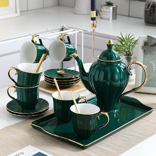 [hình thật shop] Bộ ấm tách phong cách Châu Âu viền mạ vàng cao cấp - Bộ ấm trà hoàng gia