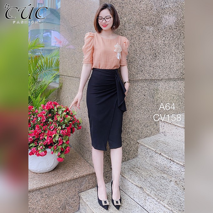 Áo sơ mi nữ CÚC FASHION somi tay ngắn cao cấp vải đẹp kiểu công sở trắng áo tay áo dạ cổ tròn A1925
