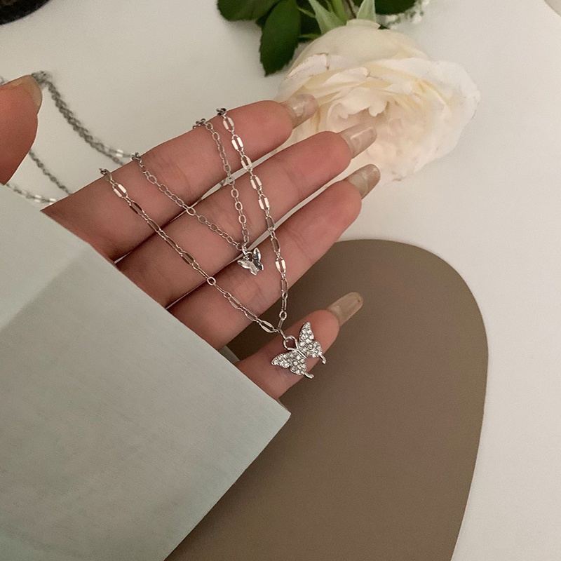 Vòng cổ Hai Lớp Mặt Hình Bướm Phong Cách Harajuku Cá Tính