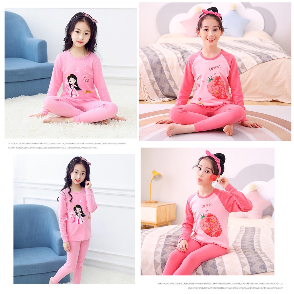 Bộ Đồ Ngủ Tay Dài Chất Liệu Cotton Thời Trang Xuân Thu Cho Bé Gái 100-160cm