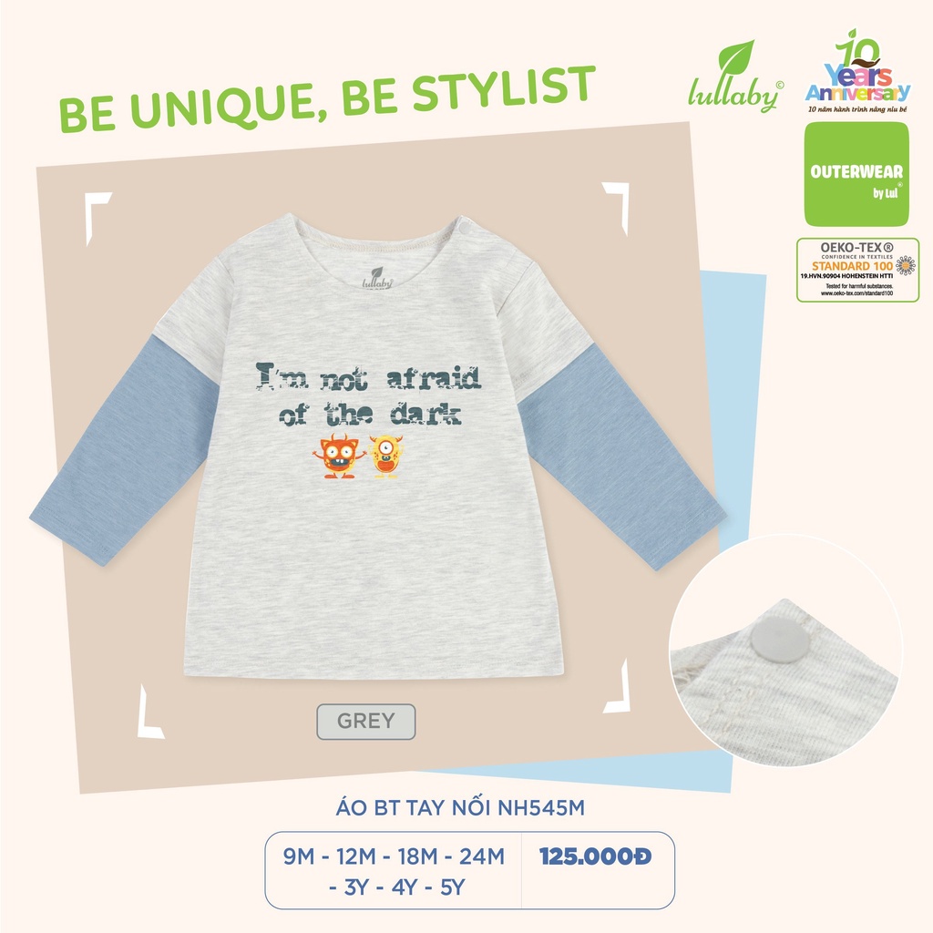 Áo dài tay cài vai tay nối chất cotton họa tiết cho bé trai NH545M