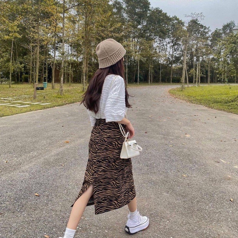 Chân váy dáng dài họa tiết ngựa vằn xẻ sau(ẢNH THẬT + HÀNG CÓ SẴN) HC5 - Đenta store