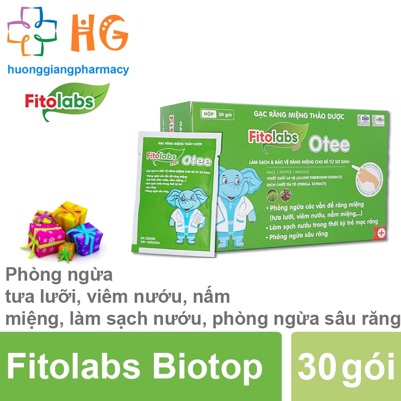 Gạc răng miệng thảo dược Fitolabs Otee giúp vệ sinh khoang miệng an toàn cho bé từ sơ sinh giảm tưa lưỡi Hộp 30 Gói