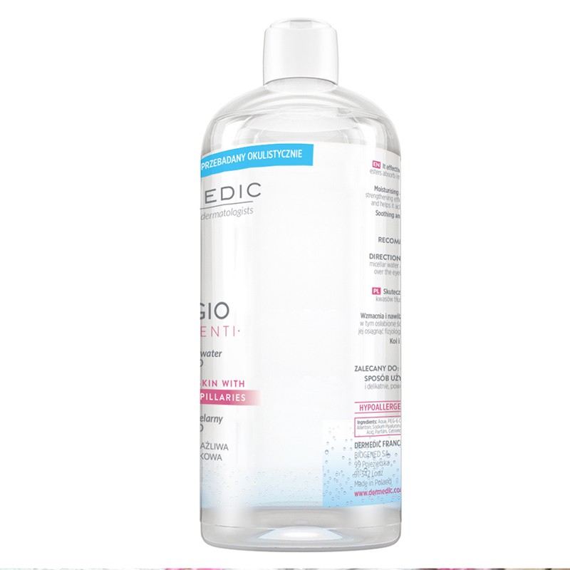 Nước rửa mặt, tẩy trang dành cho da giãn mao mạch Dermedic Angio Preventi micellar water H2O 500ml