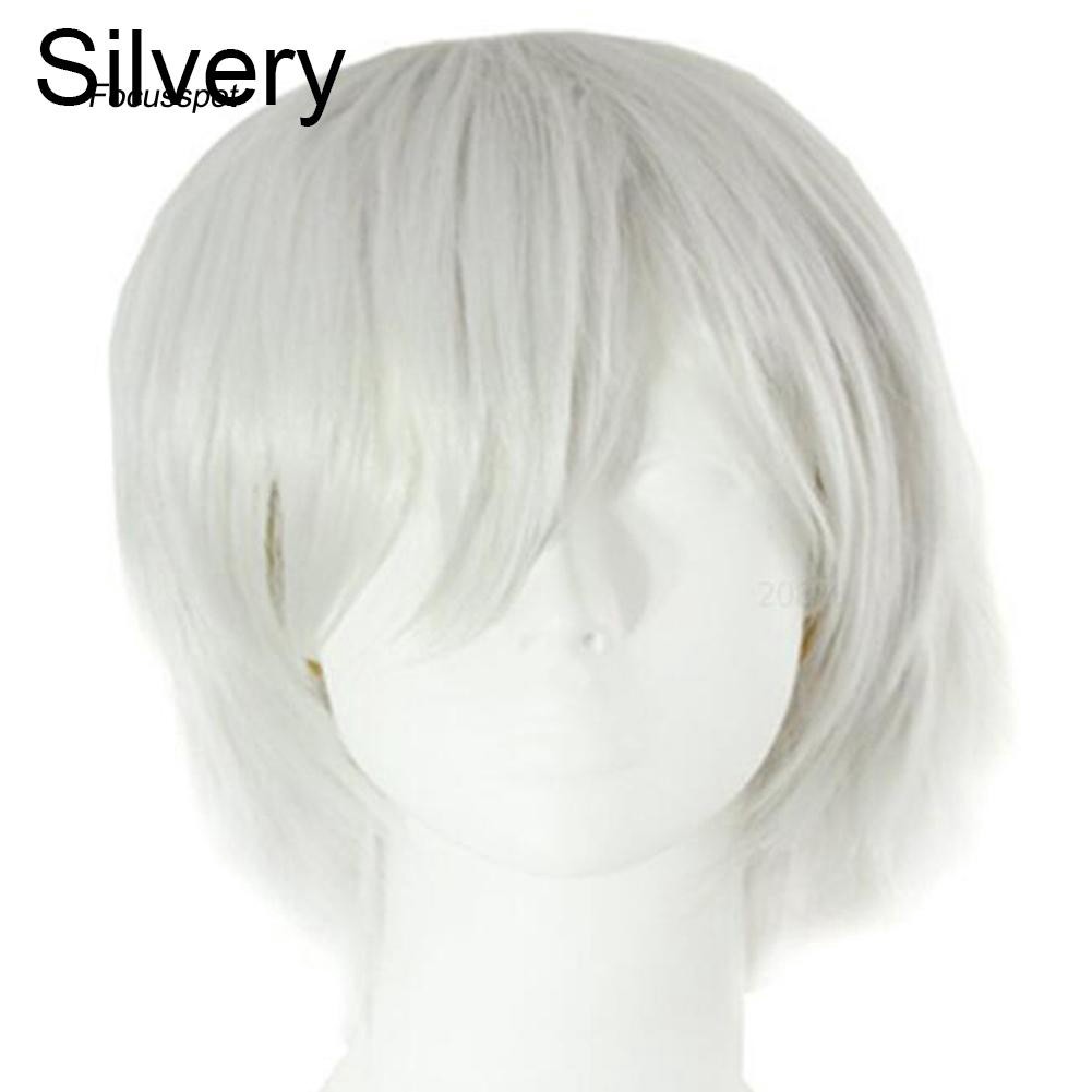 Men Women Multi-Color Short Straight Hairpiece Full Wig for Anime Party Cosplay