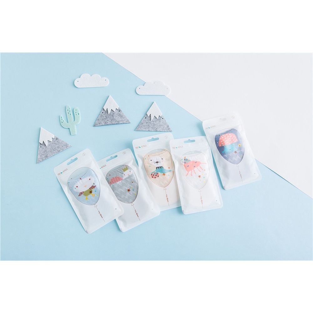 Set 5 đôi tất vớ lưới hình thú cho trẻ 0 - 15 tháng, vải cotton dệt lưới thoáng khí, có túi zip bảo quản