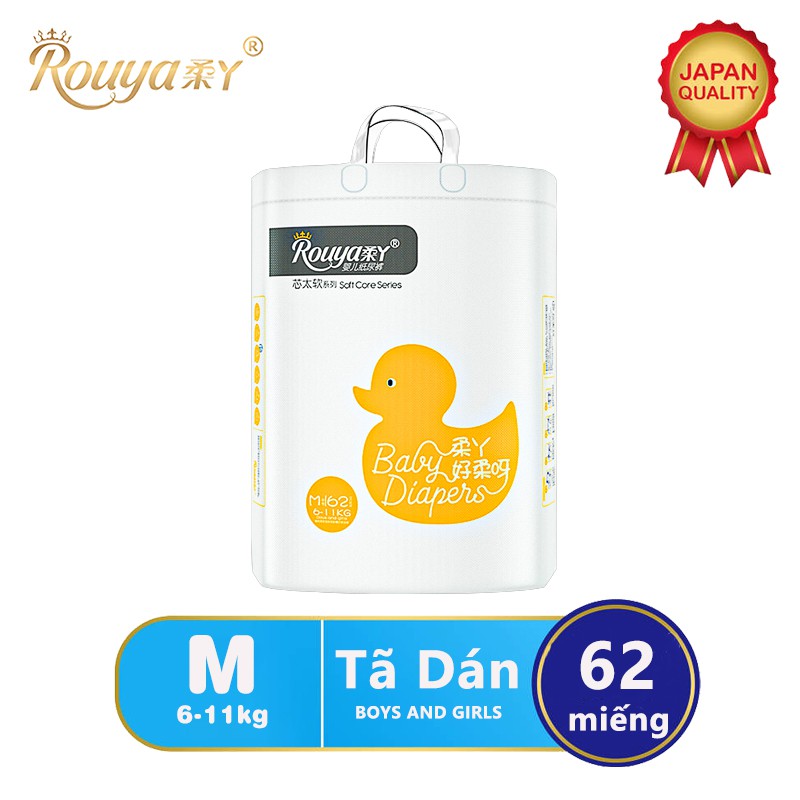 Tã/bỉm dán Rouya M (Cho bé 6kg - 11kg) - Gói 62 miếng
