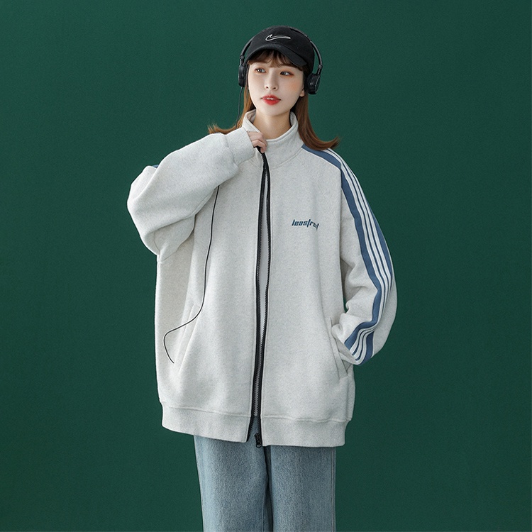 Áo Khoác Nỉ LeasTreet - Myndi Clothes - Sweater Hoodie Nam Nữ Unisex-3 Sọc Màu Xám - Chất Nỉ Gân Dày Đẹp Form Rộng