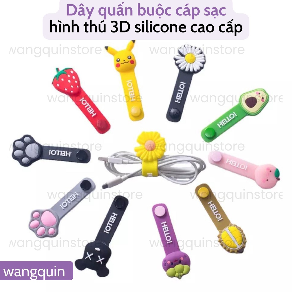 Dây Quấn Cáp Sạc Tai Nghe Hình Thú Siêu 3D Silicone cao cấp đủ kiểu chống rối gọn gàng