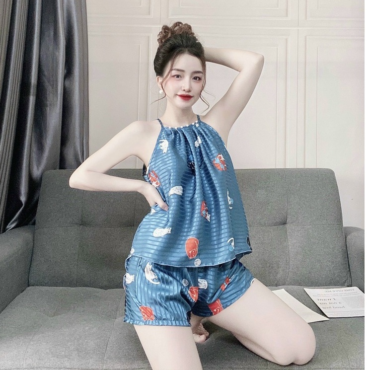 Đồ Bộ Nữ Áo Yếm Chất Gấm Lụa , Đồ Ngủ Sexy 2 Dây Quần Cọc Nhiều Họa Tiết Lạ Mắt Form Rộng Rãi Thoáng Mát. | BigBuy360 - bigbuy360.vn