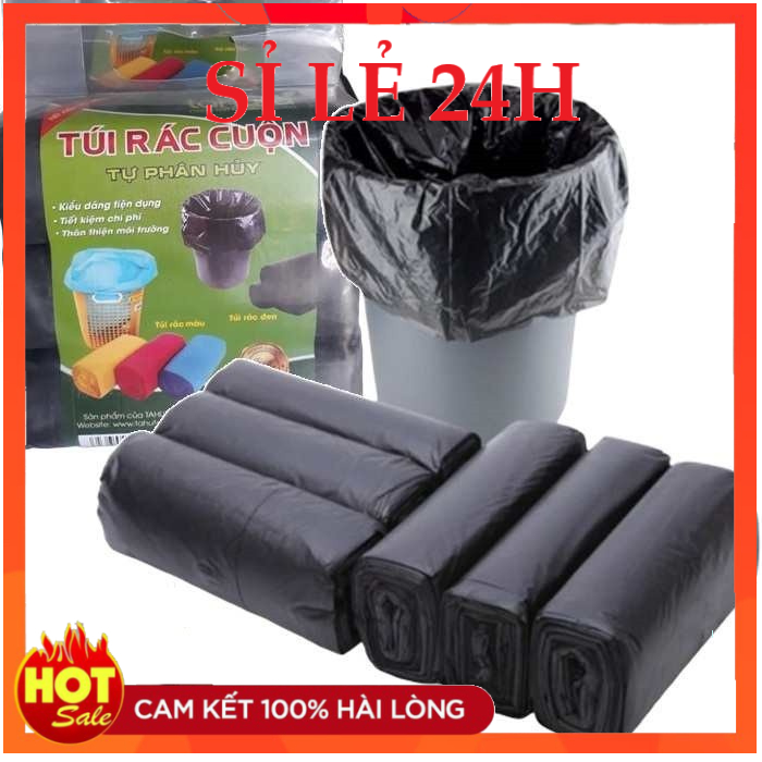 Set 3 cuộn túi rác màu đen tự phân hủy kích thước 55x65cm dai bền an toàn với môi trường