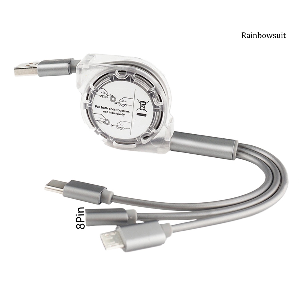 Dây Cáp Sạc Nhanh RB 3 Trong 1 Type-c Micro-USB 8 Pin 2.4A Cho Điện Thoại