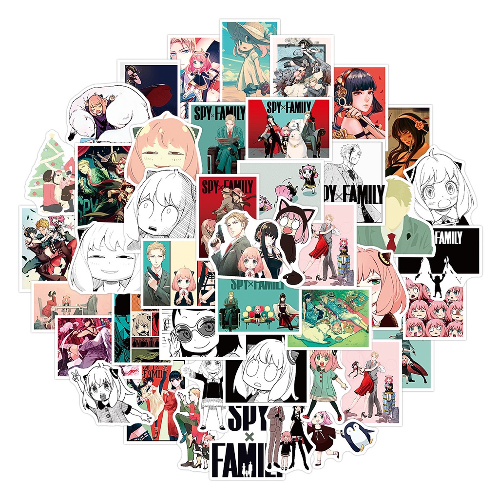 50/25/10 Nhãn Dán Anime Spy Family Trang Trí Laptop Vali Ván Trượt Vali