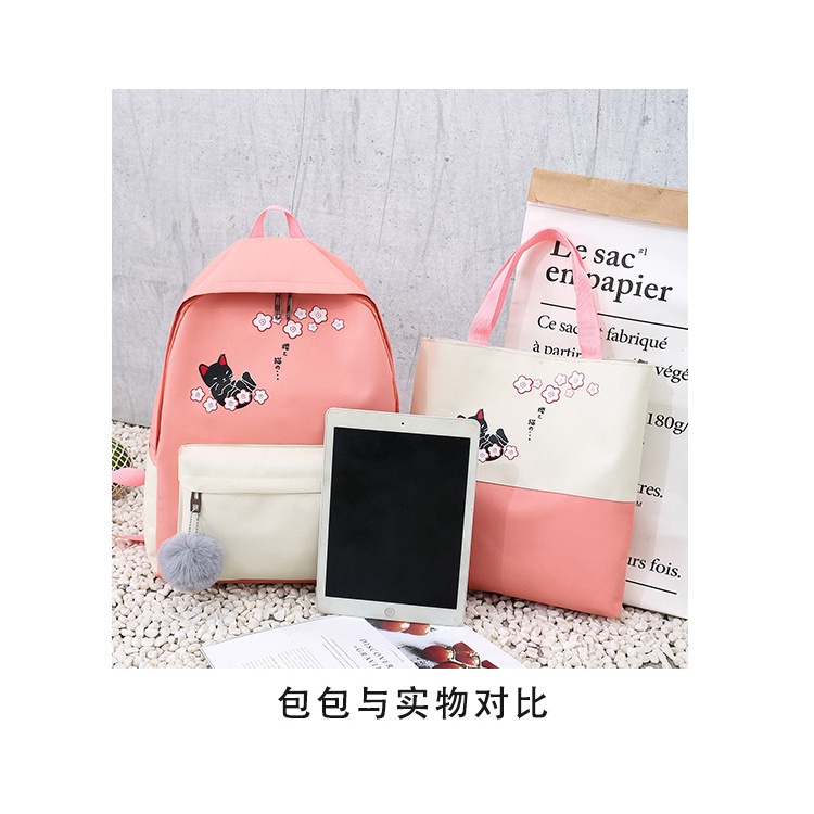 Set 4 Ba Lô JASMIN NOIR Túi Ví Canvas Họa Tiết Dễ Thương Cho Nữ