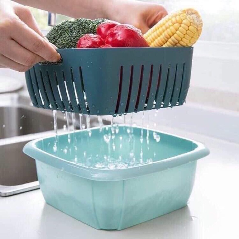 Rổ hoa quả vuông đa năng - Rổ nhựa kèm chậu có nắp tiện lợi