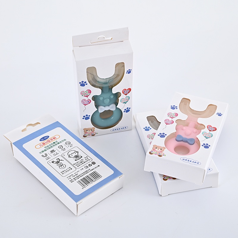 [2-6 TUỔI] Bàn chải đánh răng hình Gấu chữ U  bằng silicone thiết kế gấu hoạt hình đáng yêu dành cho trẻ em Babibu