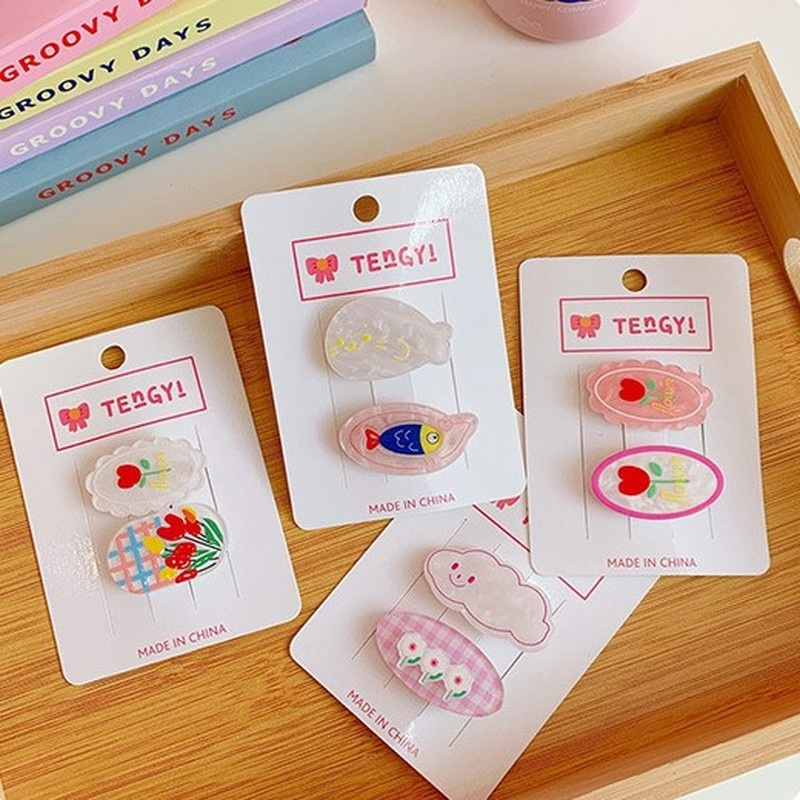 Bộ Kẹp Tóc Mái Bằng Acrylic Họa Tiết Hoa Tulip Hoạt Hình Phong Cách Hàn Quốc Cho Nữ