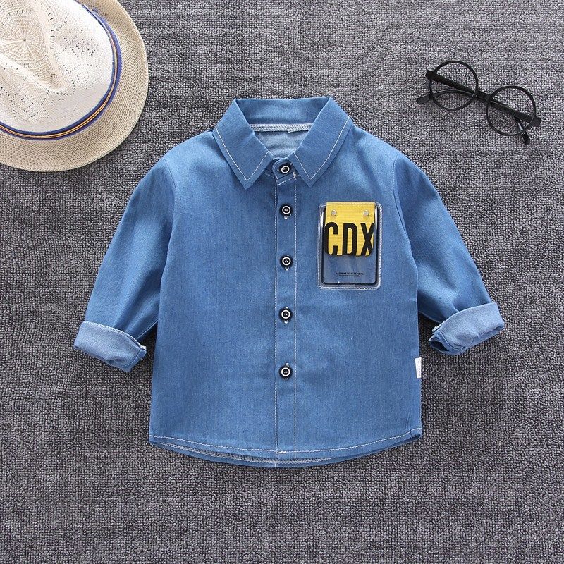 Áo Sơ Mi Denim Tay Dài In Họa Tiết Hoạt Hình Dễ Thương Cho Bé