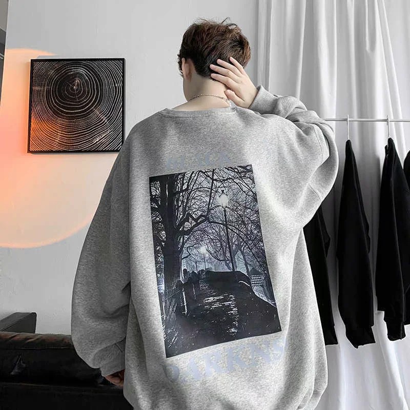 Áo sweater tay dài dáng rộng phong cách Hàn Quốc cho nam giới có size m-3xl