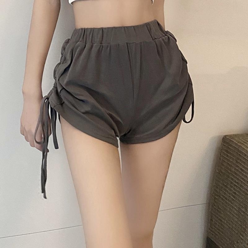 Quần Short Thể Thao Lưng Cao Co Giãn Màu Sắc Đơn Giản Phong Cách Hàn Quốc Cho Nữ