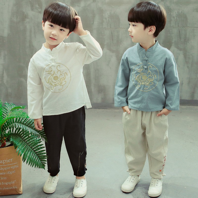 Set đồ bộ dài tay phong cách Trung Hoa dễ thương dành cho bé trai